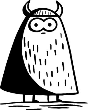 Horned monster standing still on simple flat white background