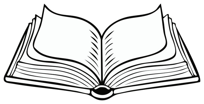 Open book with blank pages vector illustration in black and white style