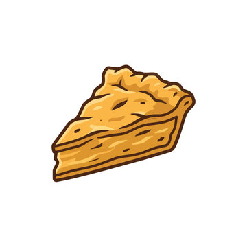 A delicious-looking slice of apple pie with a golden crust and visible filling, rendered in a charming cartoon style.