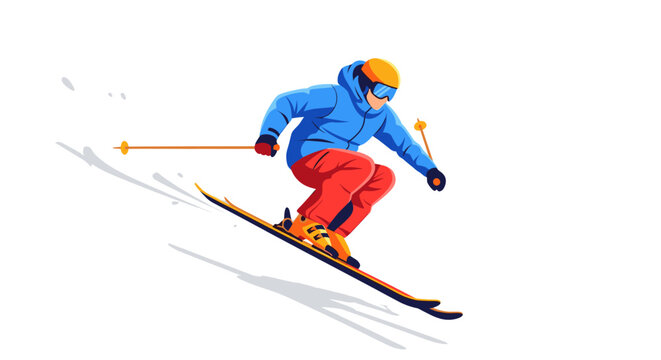 Downhill skier in colorful flat vector illustration style