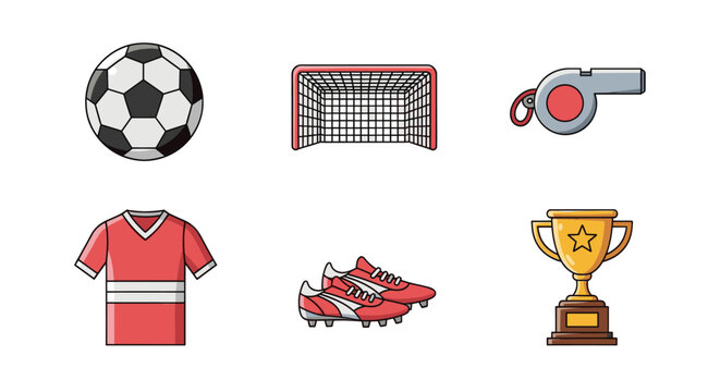 Soccer sport icon set in colorful flat vector style
