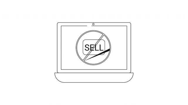 Laptop screen displays pie chart and no sell sign, symbolizing business concepts.