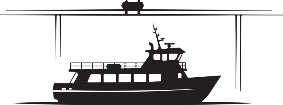 Black boat silhouette, ferry icon, watercraft vector, bridge illustration
