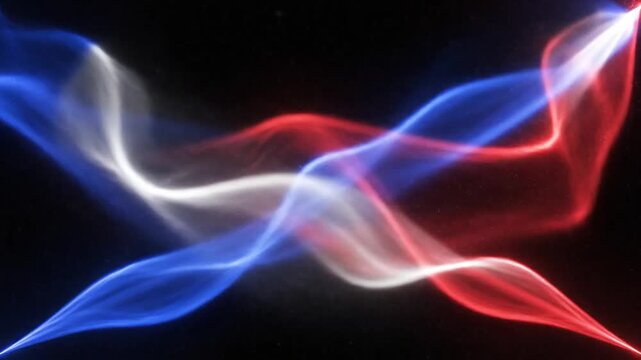 Abstract flowing ribbons of red, white, and blue light celebrate Bastille Day with patriotic flair