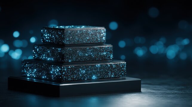 Stacked Holographic Data Cubes Displayed in Futuristic Digital Projection