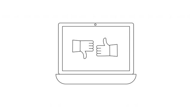 Laptop Screen Displays Thumbs Up and Thumbs Down Icons.