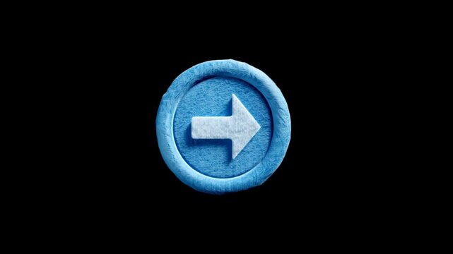A blue button with a white arrow pointing to the right on a black background video