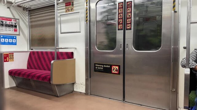 Inside Commuter Train with Another Train Passing, Urban Transport Motion