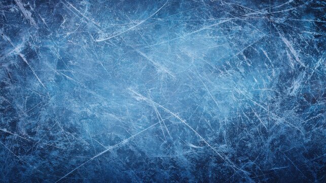 Abstract blue ice surface with scratches and skate marks texture