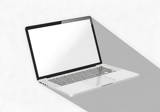 Modern Laptop Open on White Desk with Soft Shadow