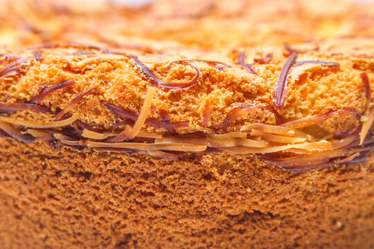 Close up of cake texture with grated cheese. Close up of bread crust.