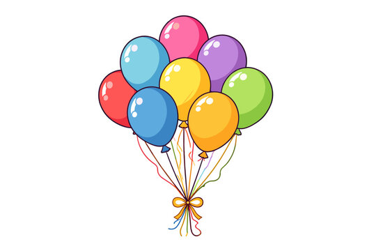 Colorful Bunch of Balloons in Cartoon Flat Style, Vector Illustration of Multi-Colored Party Balloons Isolated on White Background for Birthday Celebration, Anniversary, and Festive Events