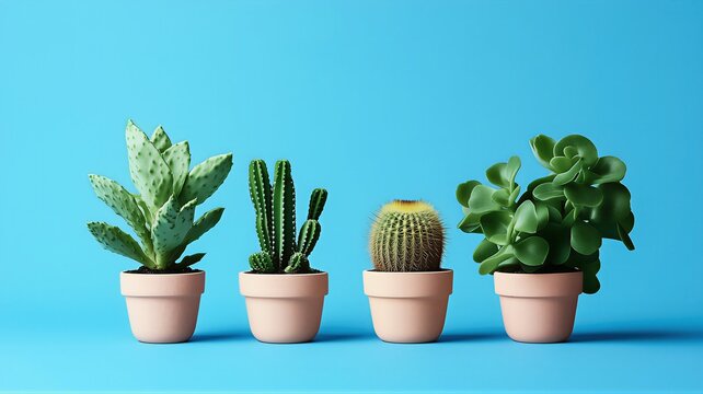Minimalist Ceramic Potted Succulents and Cacti Still Life Photography, Morandi Blue Home Decor Natural Aesthetic Theme Visual