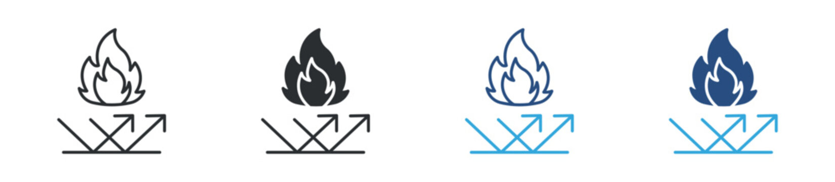 Fireproof icon set. Heat protection symbol. Flame resistance and thermal safety icons, vector illustration.

