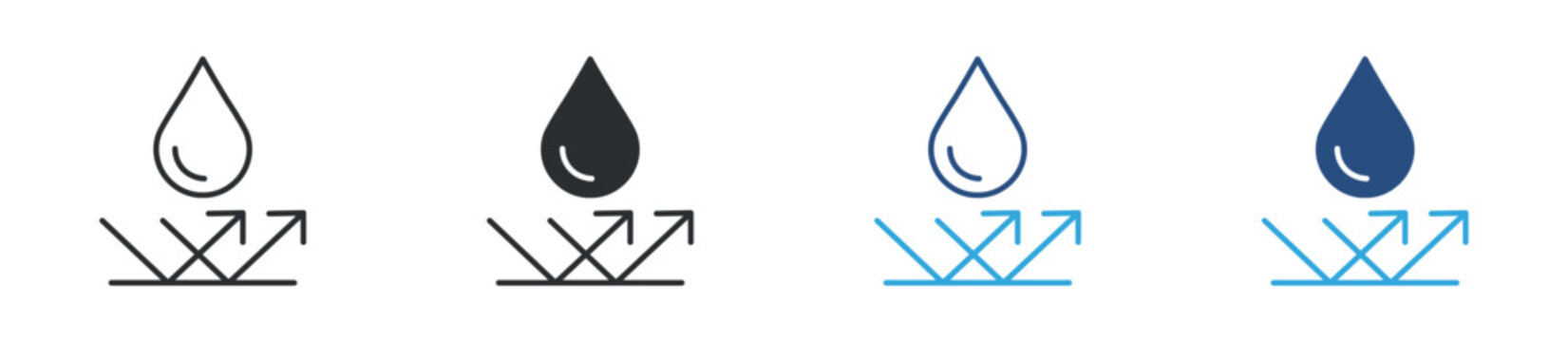 Waterproof icon set. Liquid protection symbol. Water resistance and hydrophobic surface icons, vector illustration.