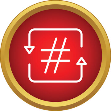 Hashtag symbol with arrows circularizing, representing content sharing and retweeting