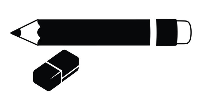 A black silhouette of a pencil and eraser representing stationary and design silhouette