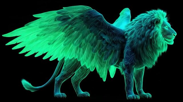 Green winged lion mythical creature.