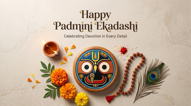 Padmini ekadashi celebration with traditional indian decorations and symbols