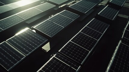 Fototapeta premium Solar panels capturing sun energy on a rooftop