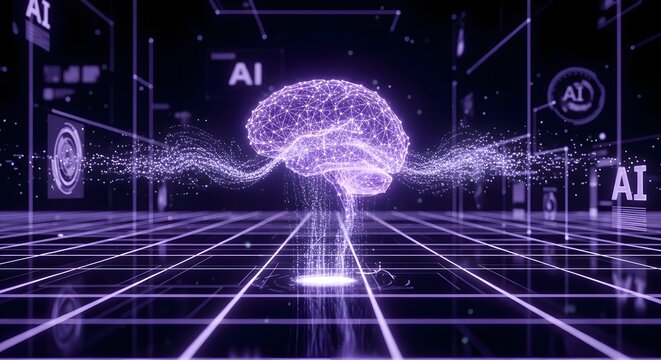 Glowing digital brain construct representing artificial intelligence network