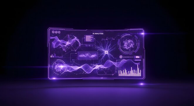 Holographic display showing advanced artificial intelligence analytics data