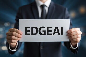 Obraz premium Businessman Holding a Sign for Edge AI Technology