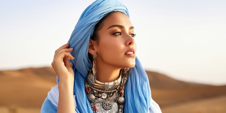 Portrait of a beautiful Amazigh woman in traditional Berber clothing and jewelry