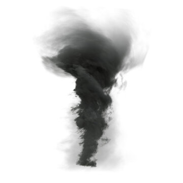 3D rendered tornado overlay isolated on a transparent background with the light casting from a certain direction 