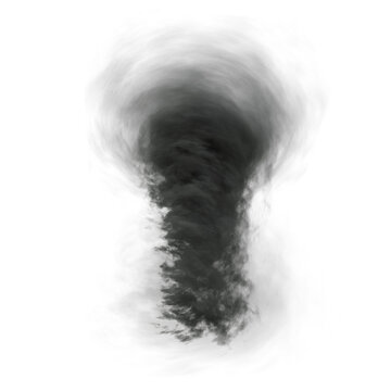 3D rendered tornado overlay isolated on a transparent background with the light casting from a certain direction 