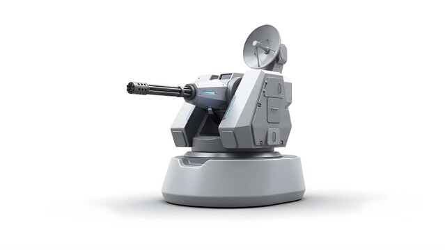 Land-Based Phalanx CIWS with 20mm Gatling Gun Detail on White Background
