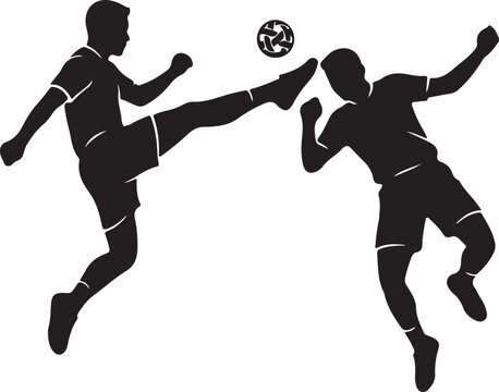 Two People Playing Sepak Takraw Silhouette, Jumping Kick Action Vector, Minimalist Southeast Asian Sport Illustration, Isolated Kick Volleyball Flat Element