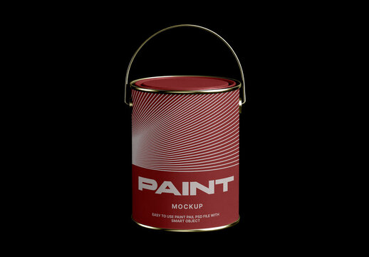 Paint Pail Mockup &ndash; with Metallic Handle Packaging Branding Presentation (PSD)