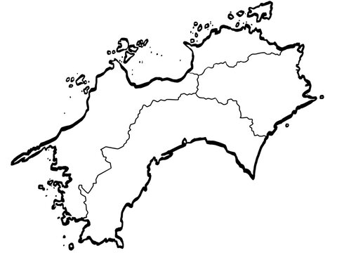 四国地図 筆タッチ 県区分 和風 西日本 / A brushstroke map of Shikoku 2
