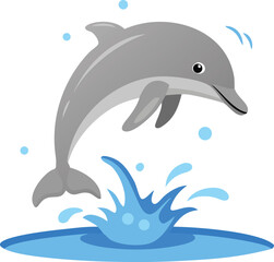 Fototapeta premium stylized dolphin leaping out of water illustration