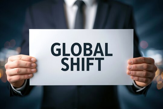Sociologist or Analyst Holding a Sign for Global Shift Concept