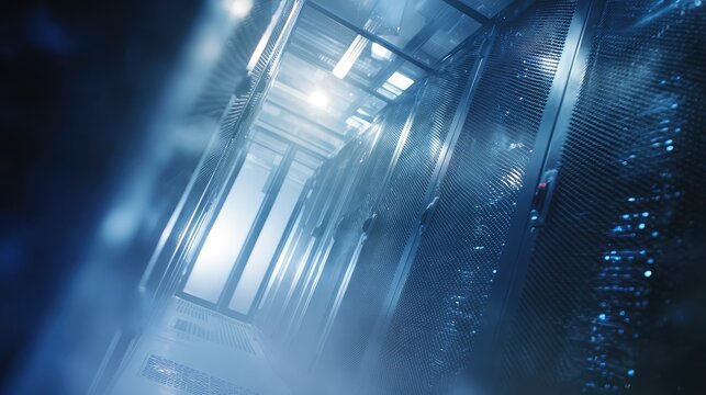 Server racks creating data center cloud computing tunnel