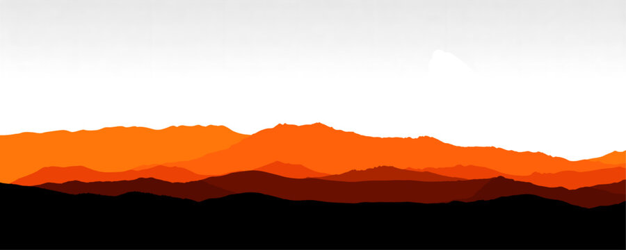 orange mountain landscape silhouette isolated on transparent background. abstract sunset hills vector illustration