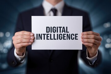 Obraz premium Businessman Holding a Sign for Digital Intelligence
