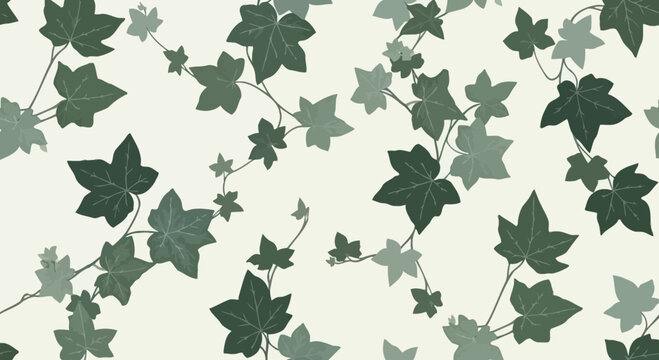 Seamless pattern of green ivy leaves on a light background, botanical illustration, vintage style