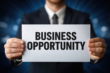 Obraz premium Entrepreneur holding a sign for a new business opportunity