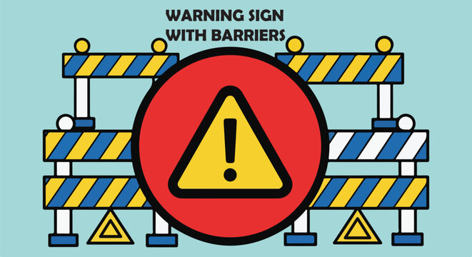 Warning sign icon, caution barrier, construction warning, safety sign vector