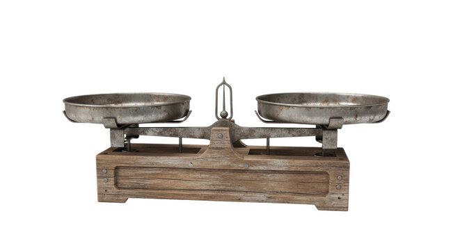 Vintage Wooden Scale with Metal Bowls