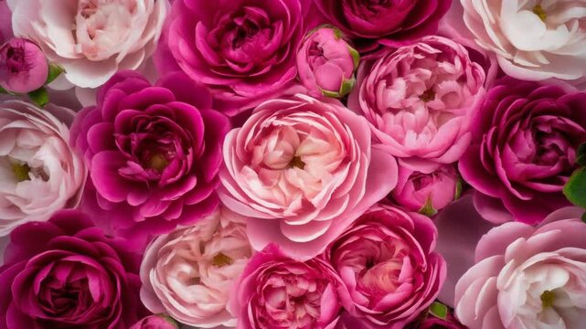 Overhead View of Vibrant Pink and White Rose Blooms, Showcasing Delicate Petals