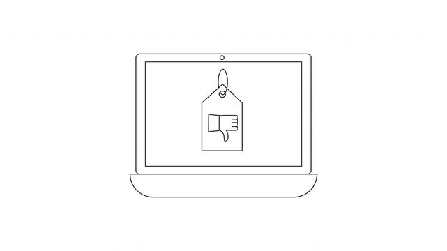 Minimalist Laptop Displaying Price Tag with Thumbs Down Icon.