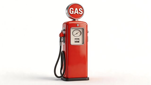 Red vintage gas pump on white background