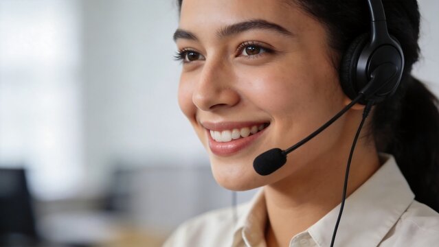 Woman wearing headset smiling