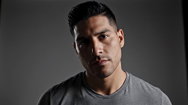 Man with eyes closed in contemplative pose lit with dramatic studio lighting against a dark background