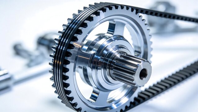Metal gear and belt in mechanical assembly