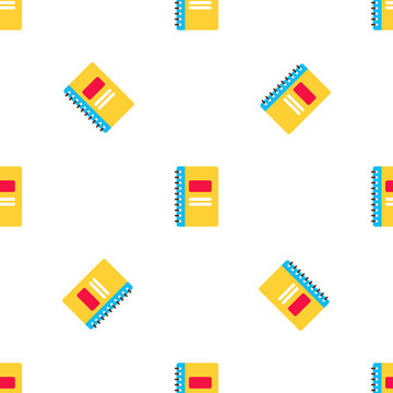 Repeating pattern of yellow notebooks with red and yellow accents, perfect for back to school themes, isolated on transparent background